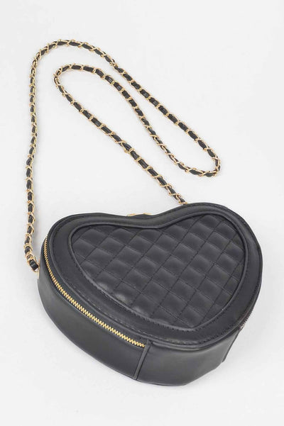 Quilted Heart Shape Crossbody Bag - Compact Handbag