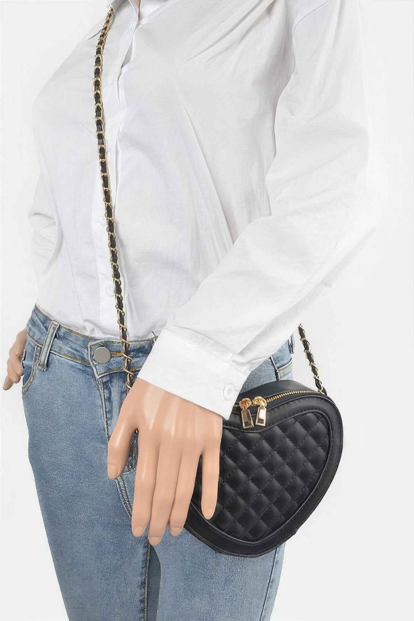 Quilted Heart Shape Crossbody Bag - Compact Handbag