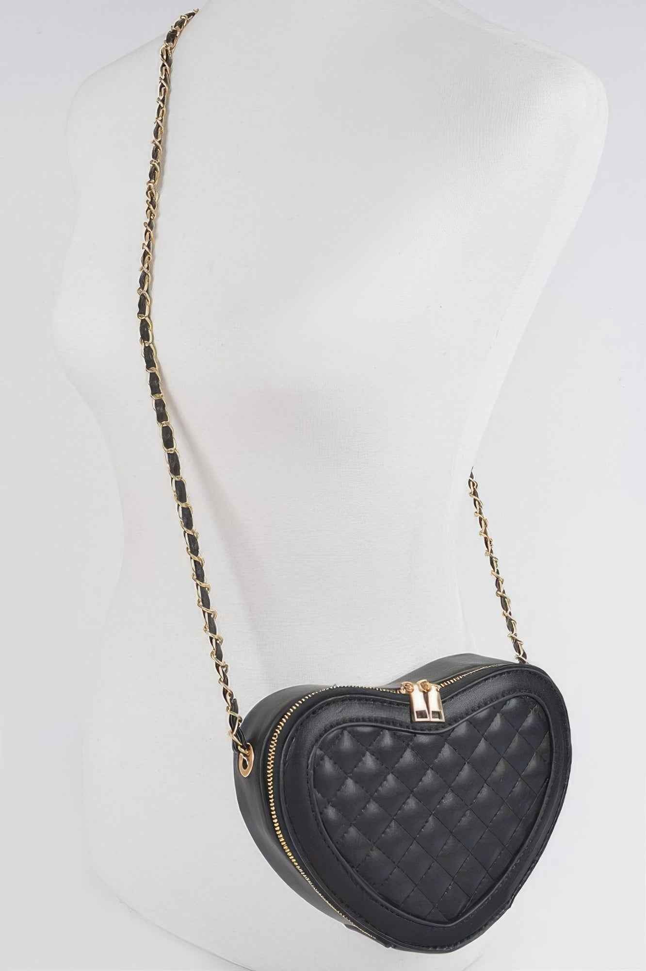 Quilted Heart Shape Crossbody Bag - Compact Handbag