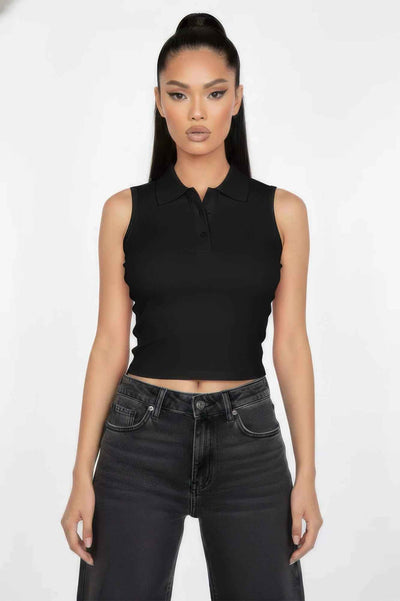 Slim-fit Sleeveless Polo Collar Crop Top