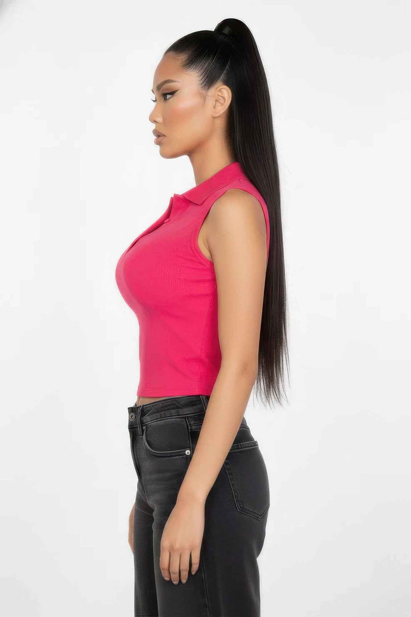 Slim-fit Sleeveless Polo Collar Crop Top