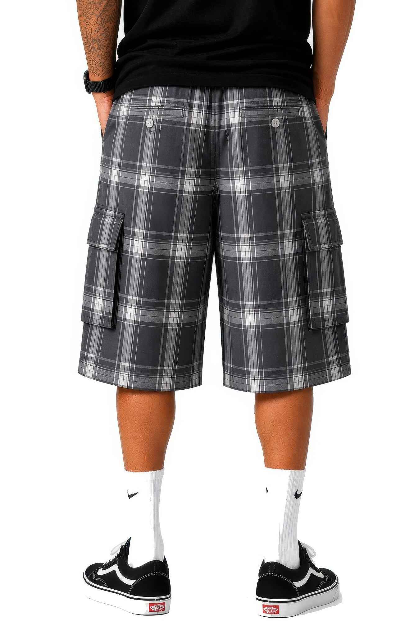 Mens Checkered Baggy Cargo Shorts