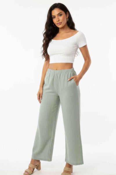 Relaxed Fit 100% Cotton Wide-leg Pants With Side Pockets