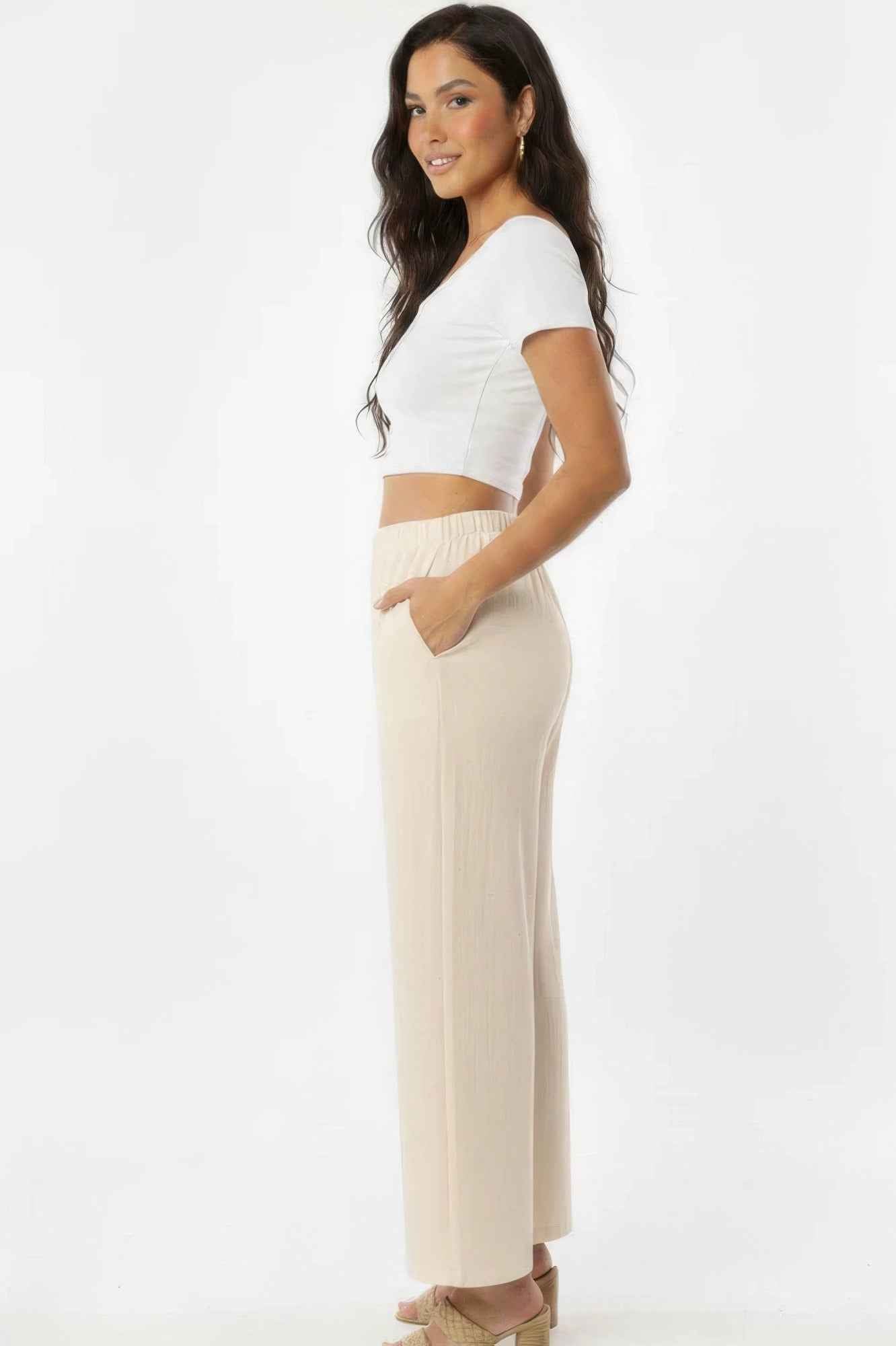 Relaxed Fit 100% Cotton Wide-leg Pants With Side Pockets