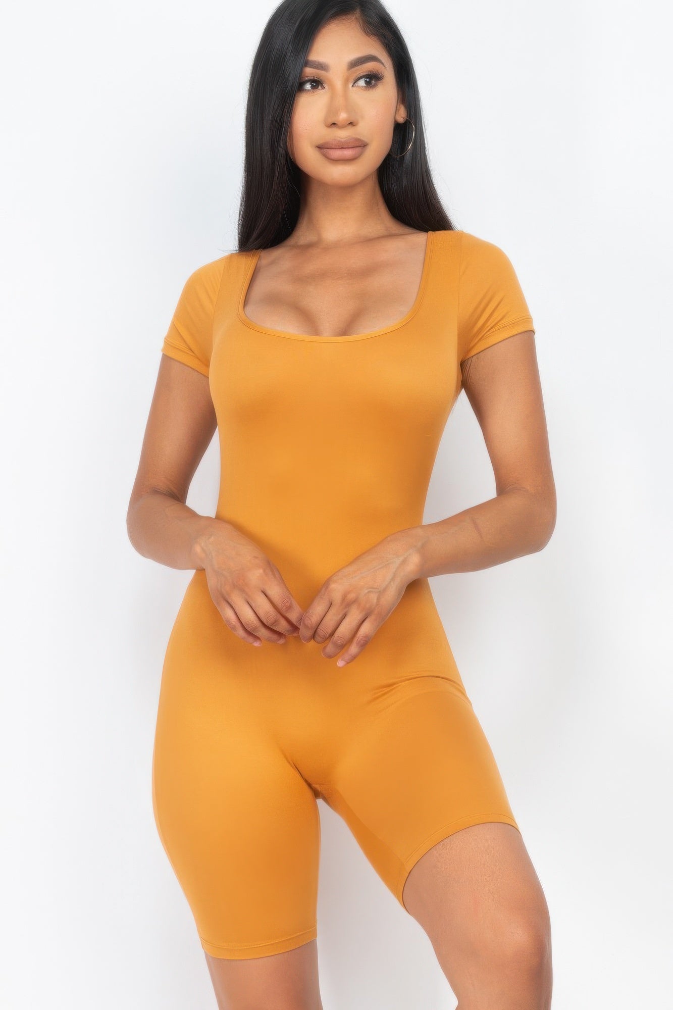 Short Sleeve Scoop Neck Bodycon Romper