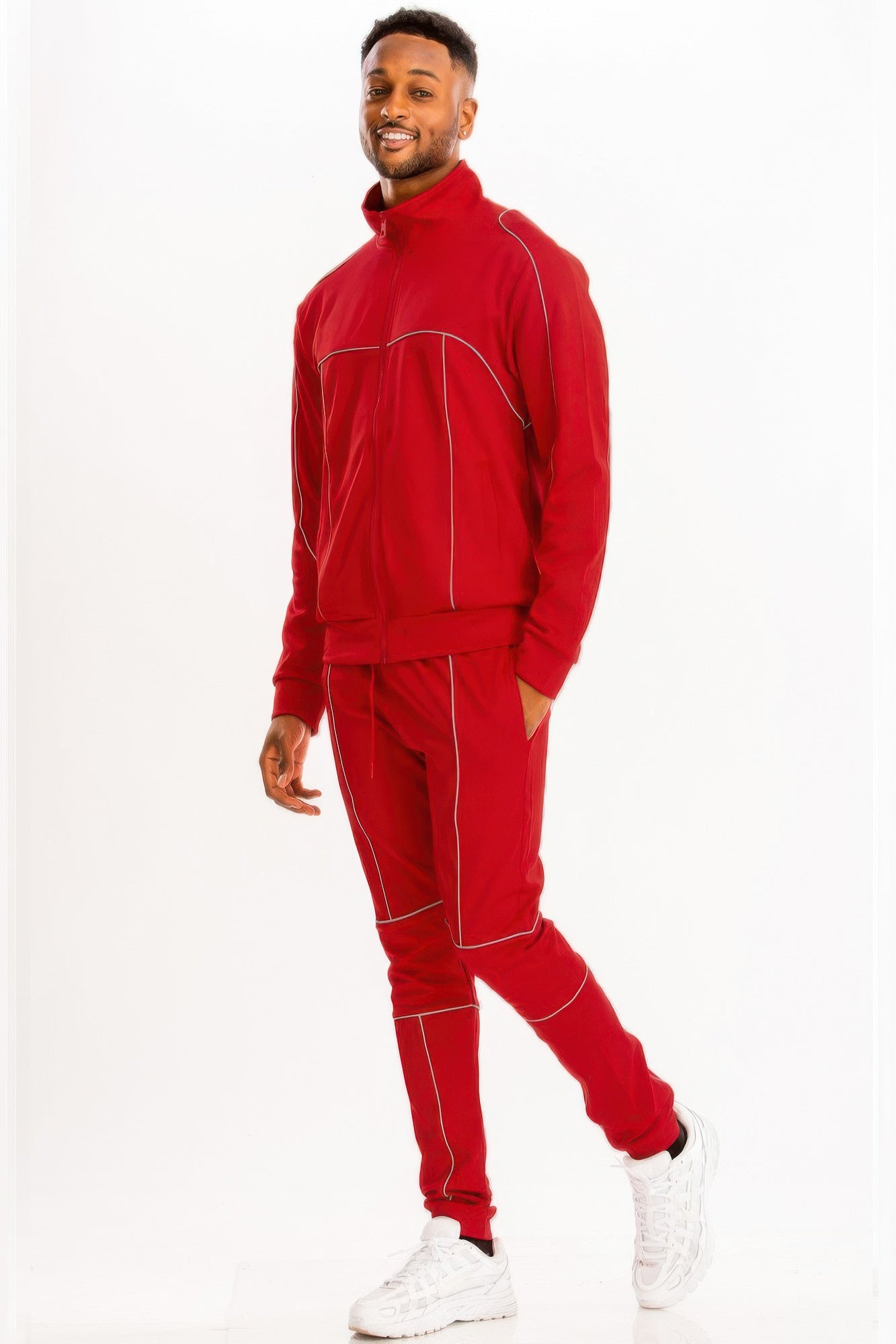 Men's Casual Reflective Piping Tracksuit Set