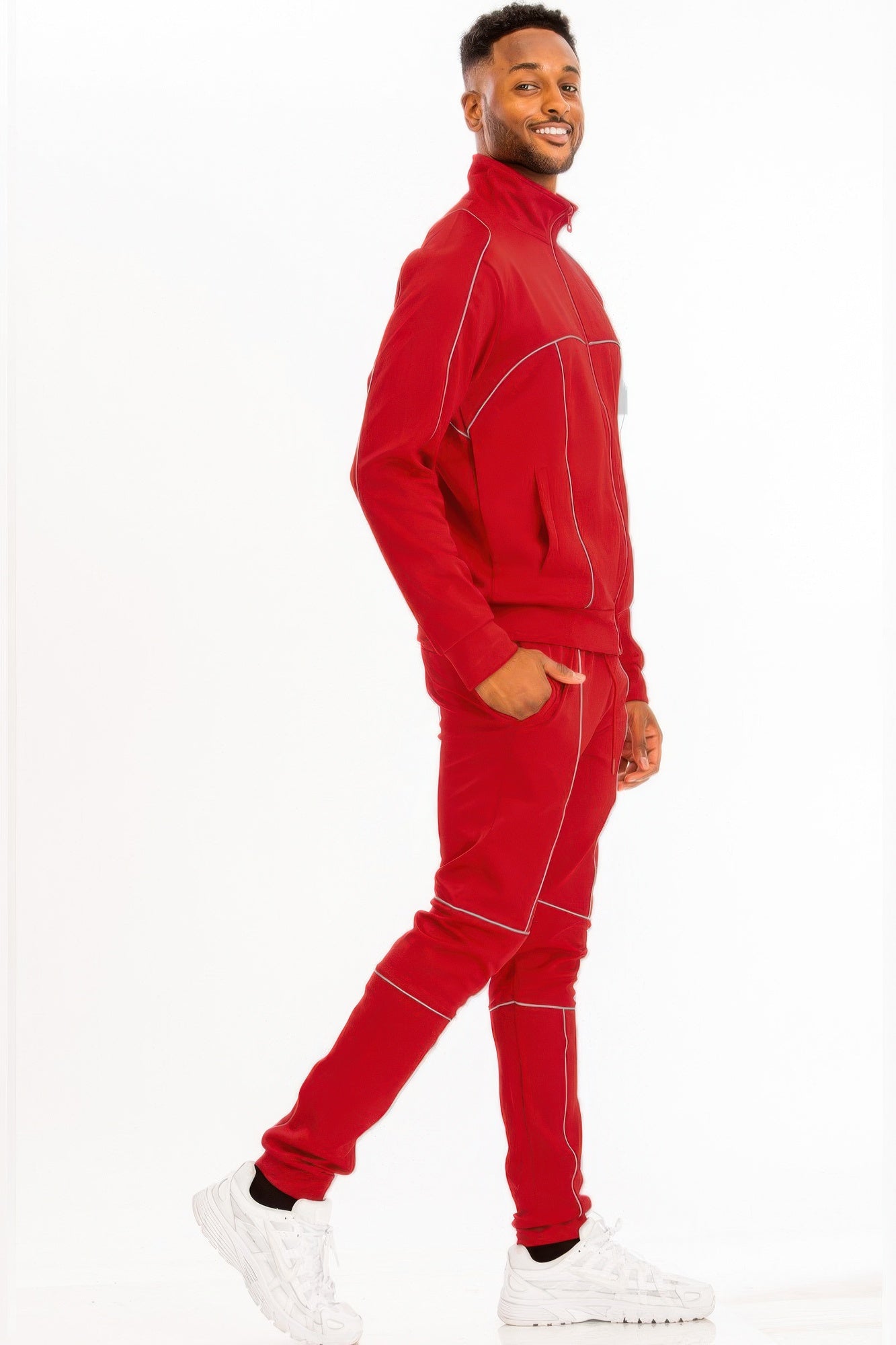 Men's Casual Reflective Piping Tracksuit Set