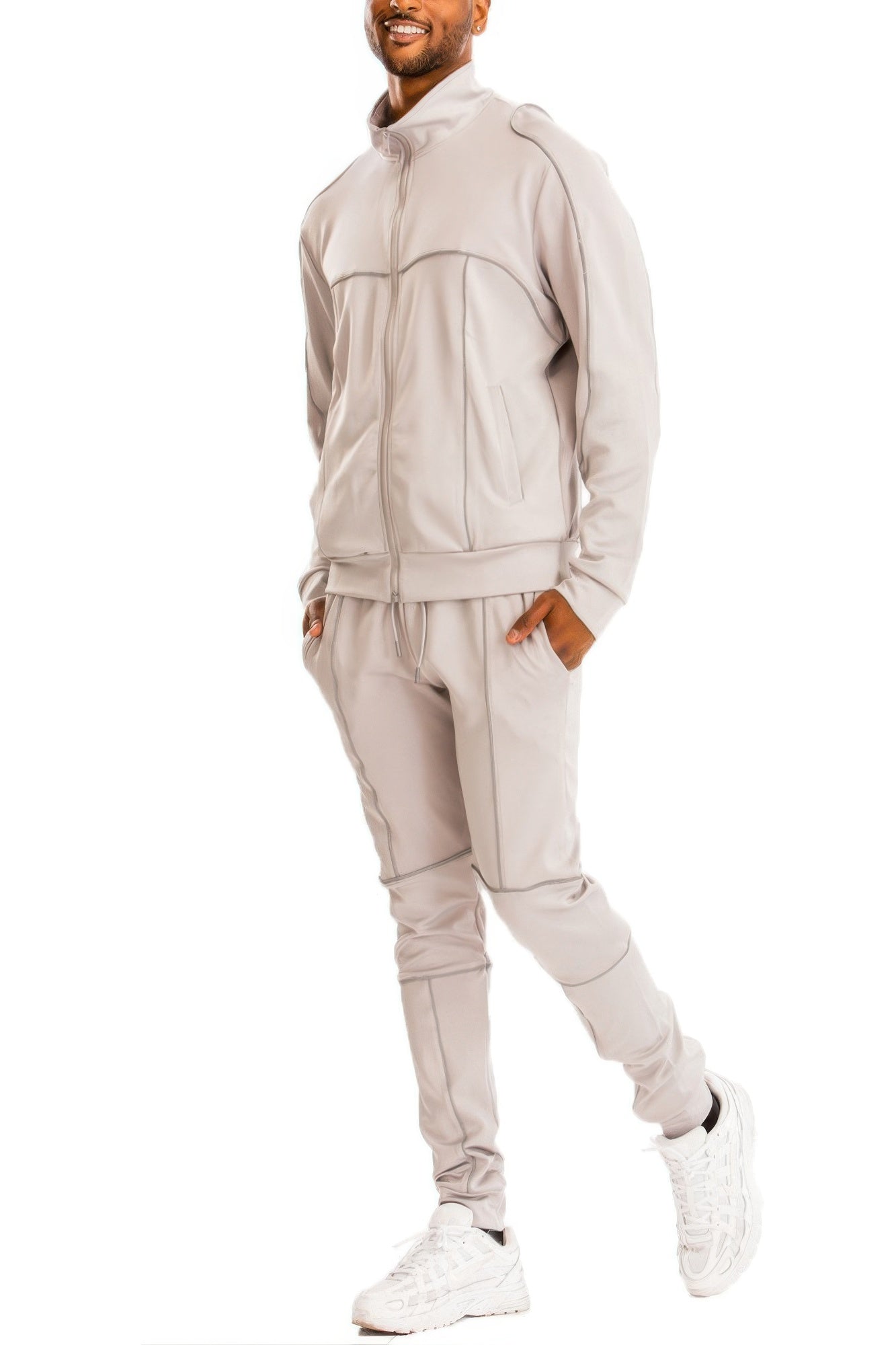 Men's Casual Reflective Piping Tracksuit Set