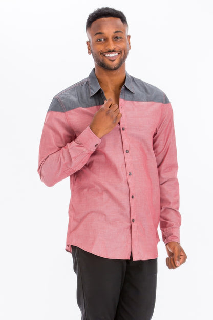 Men's Two Tone Long Sleeve Button Down Shirt