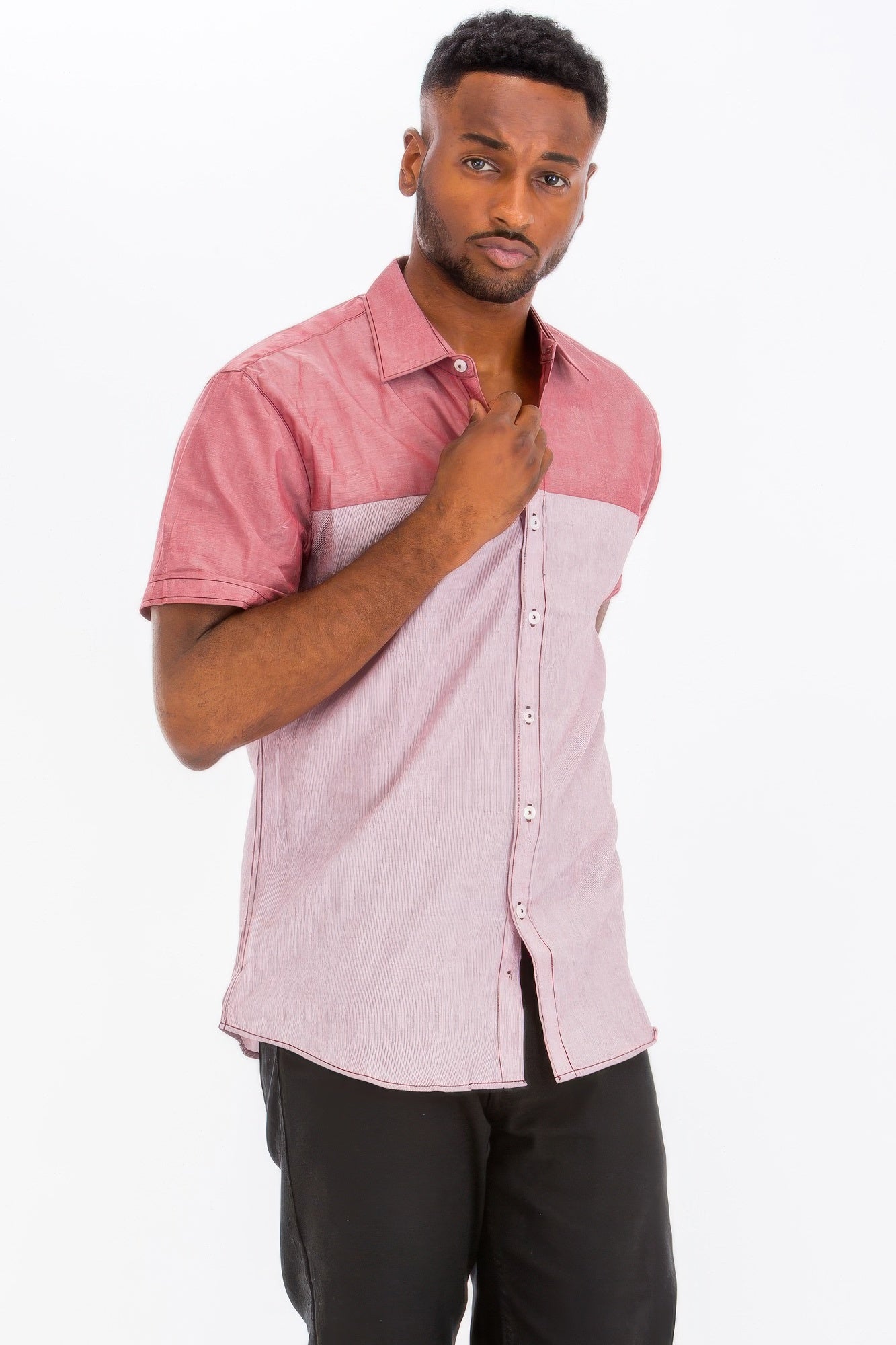 Men's Two Tone Short Sleeve Button Up Shirt