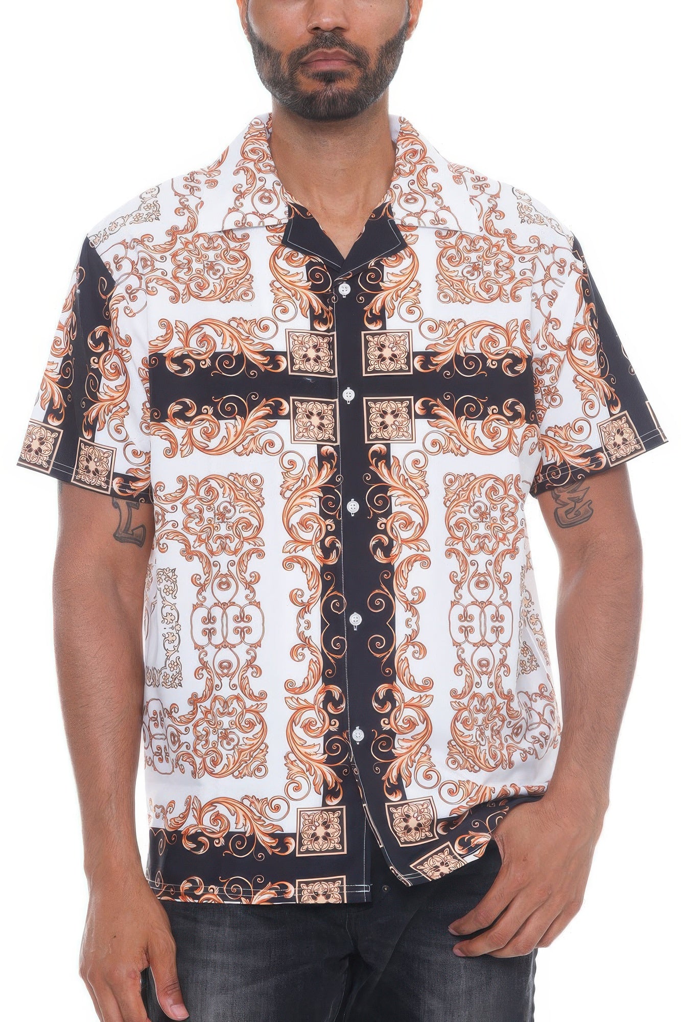 Men's Collared Print Button Down Shirt