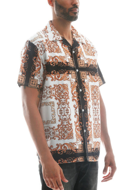 Men's Collared Print Button Down Shirt