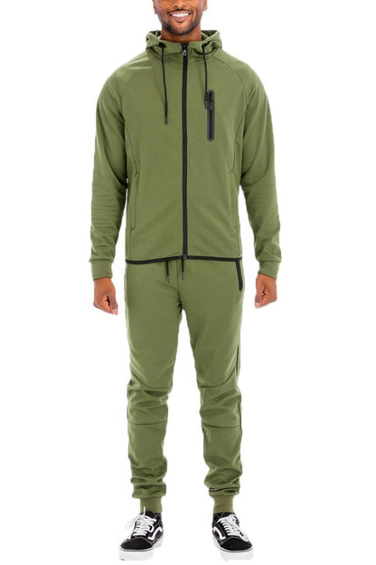 Mens Casual Full Size Zip-up Sweatsuit Set