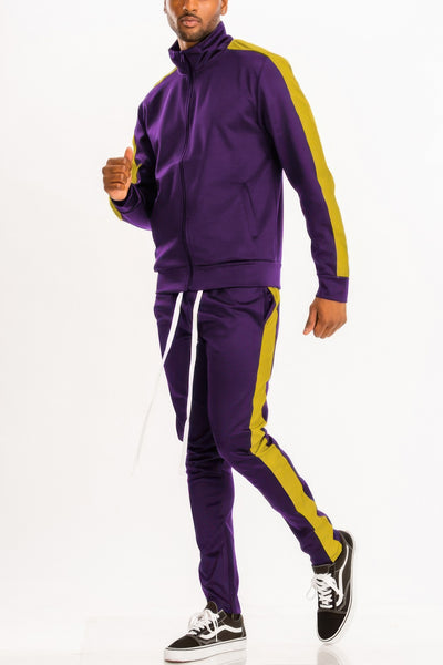 Men's Track Set - Single Stripe Full-Zip Jacket - Fashions Envy