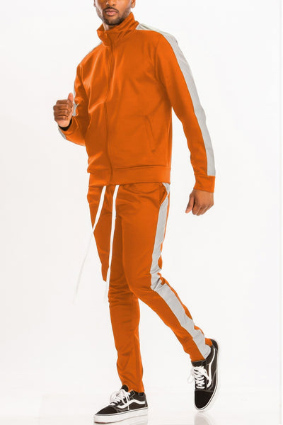 Men's Track Set - Single Stripe Full-Zip Jacket - Fashions Envy