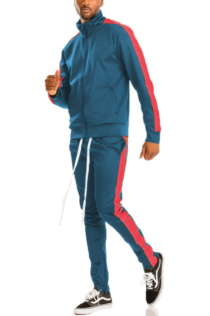 Men's Track Set - Single Stripe Full-Zip Jacket - Fashions Envy