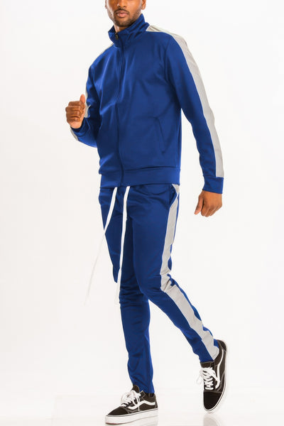 Men's Track Set - Single Stripe Full-Zip Jacket - Fashions Envy