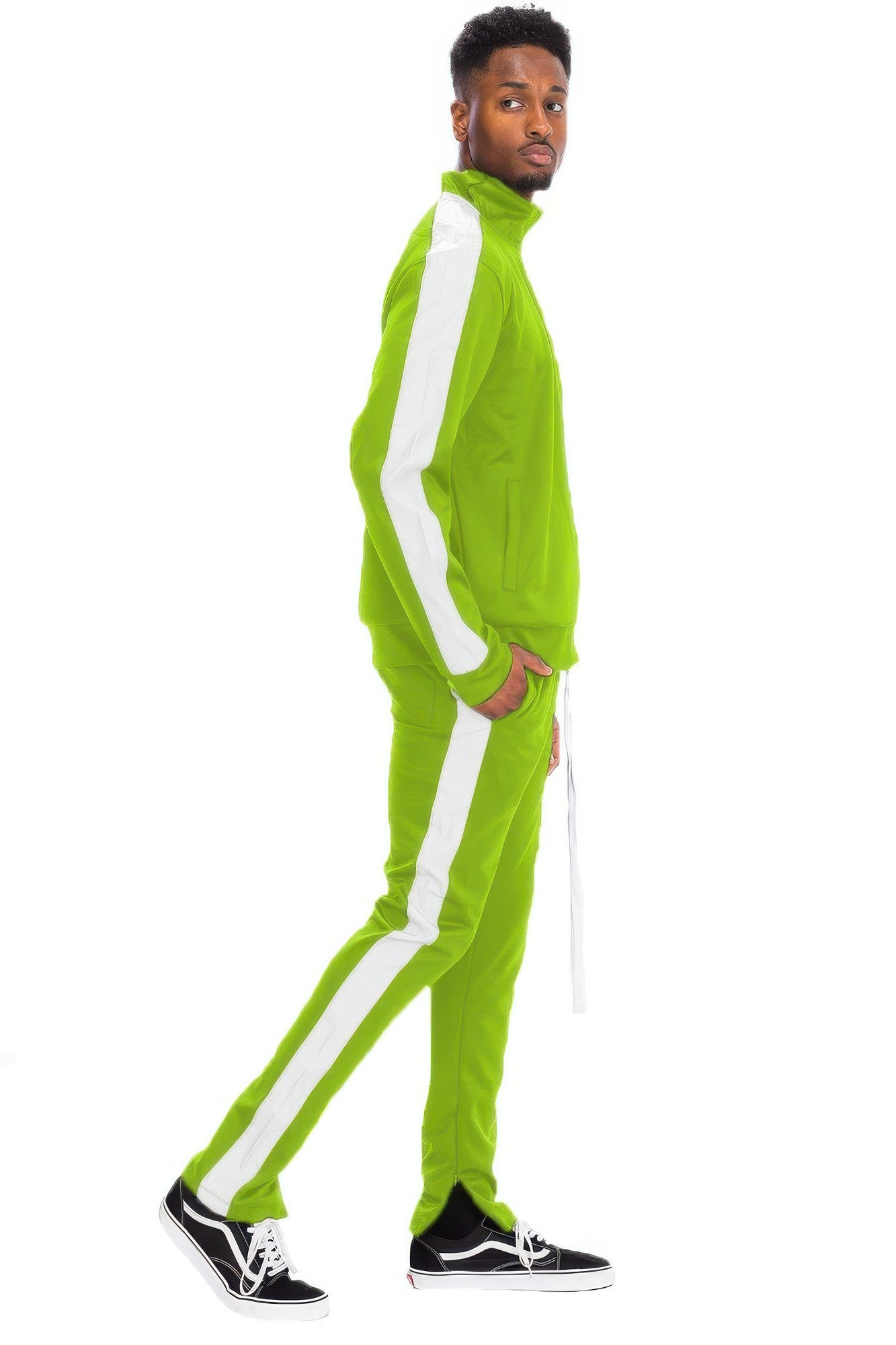 Men's Track Set - Single Stripe Full-Zip Jacket - Fashions Envy