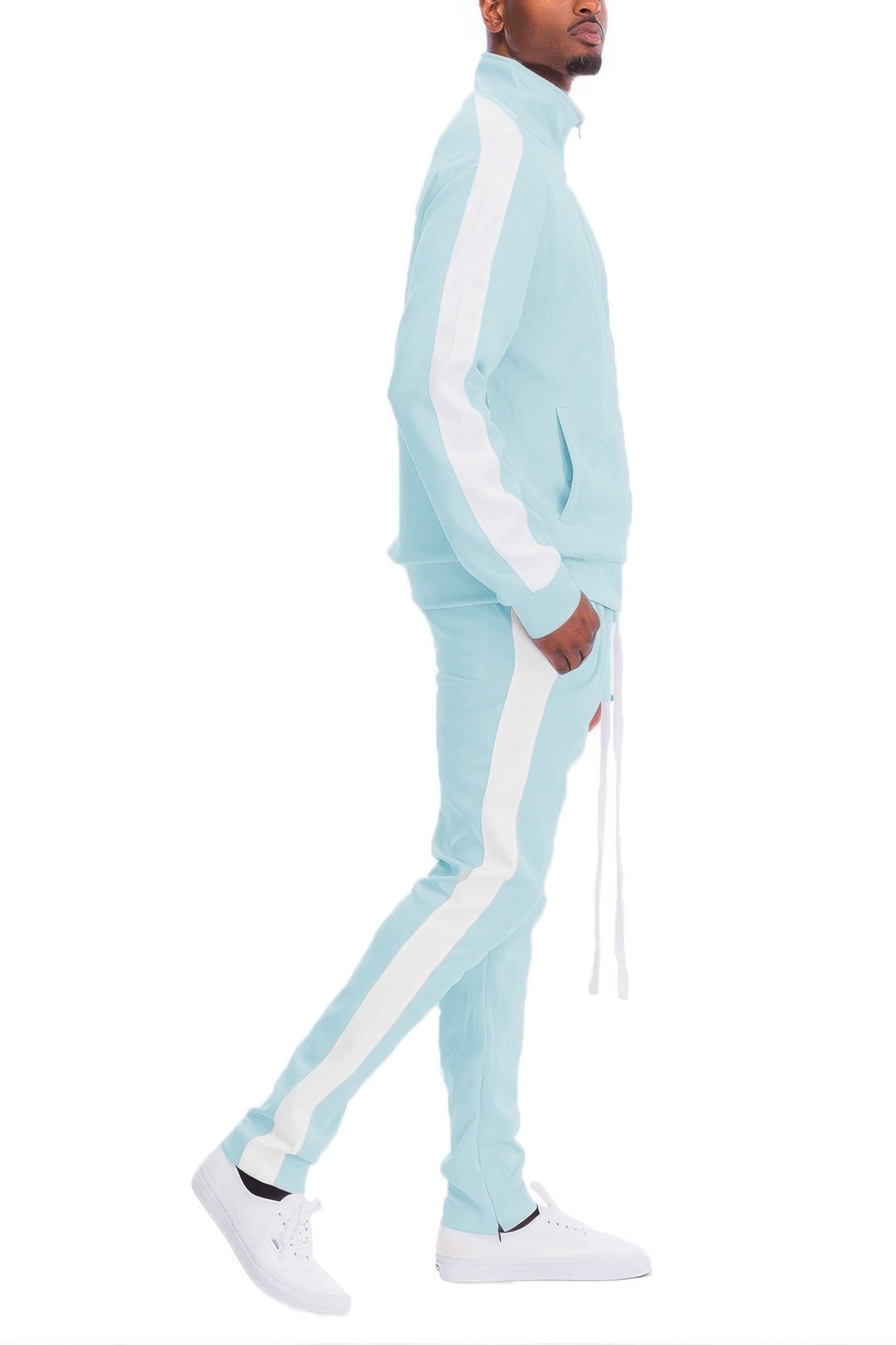 Men's Track Set - Single Stripe Full-Zip Jacket - Fashions Envy