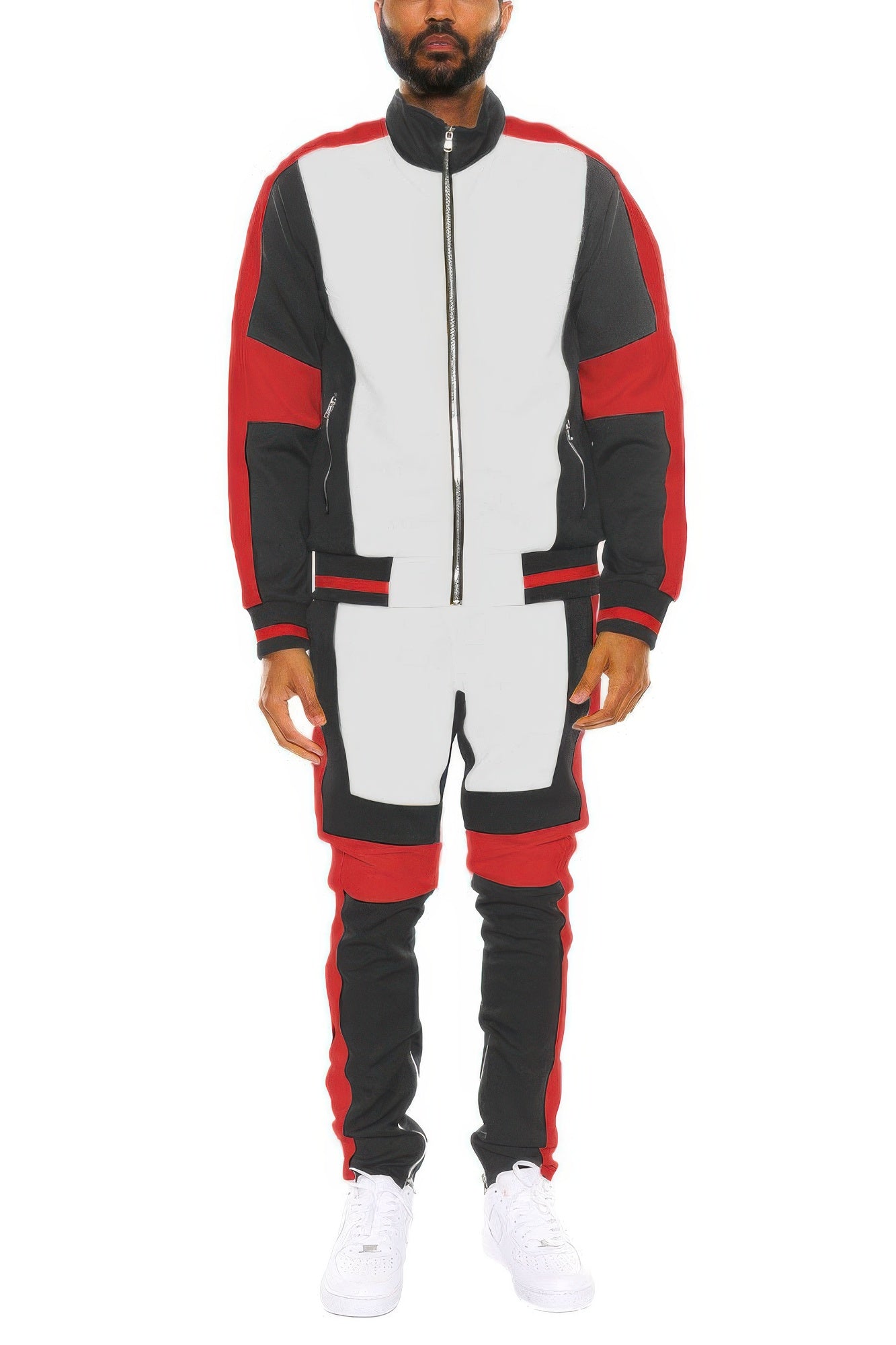 Stretchy Color Block Casual Tracksuit Set