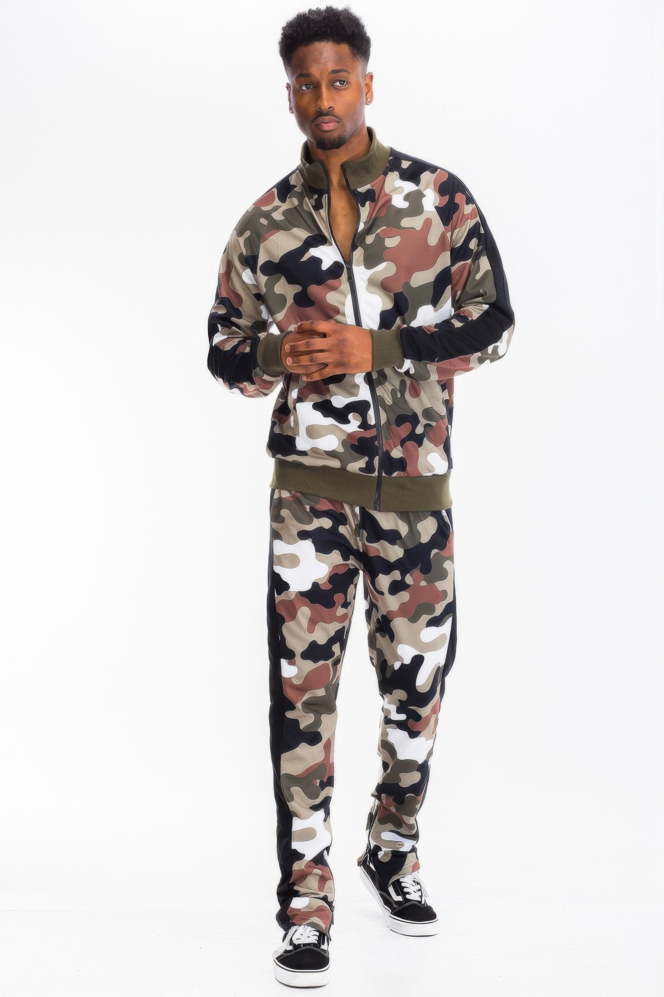 Full Camo Print with Stripe Casual Tracksuit Set