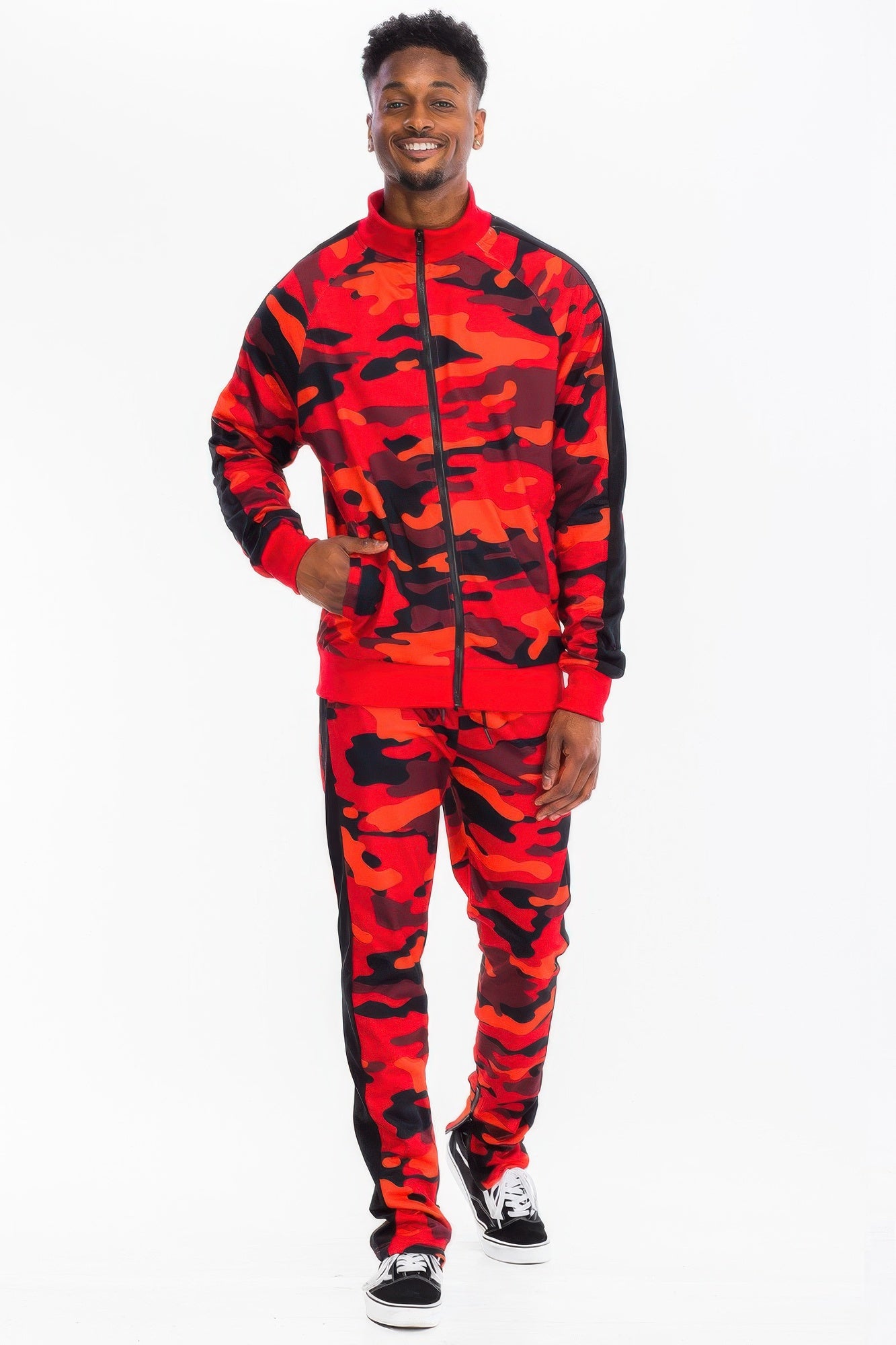 Full Camo Print with Stripe Casual Tracksuit Set