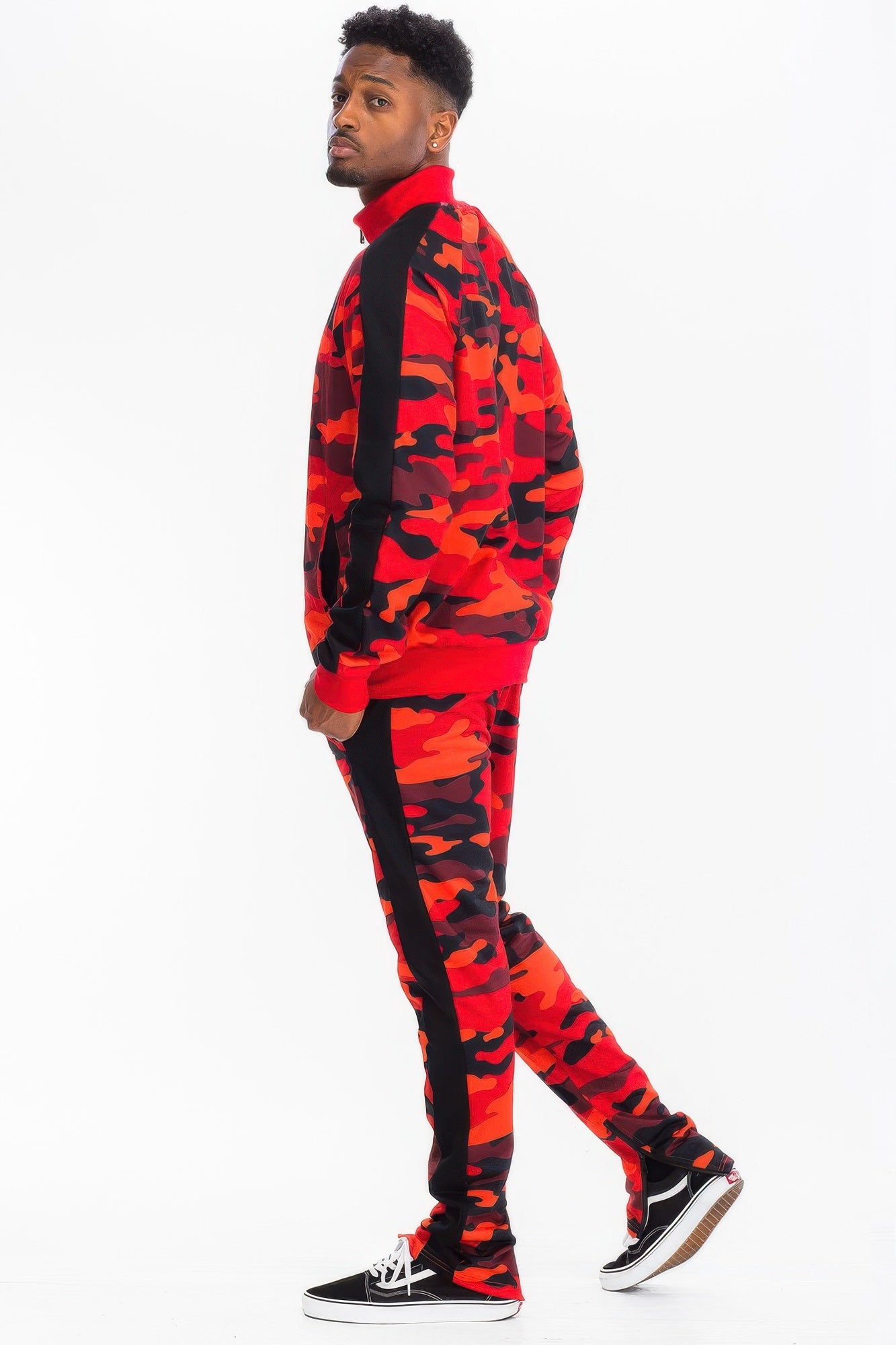 Full Camo Print with Stripe Casual Tracksuit Set