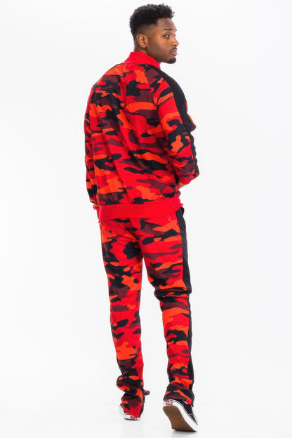 Full Camo Print with Stripe Casual Tracksuit Set