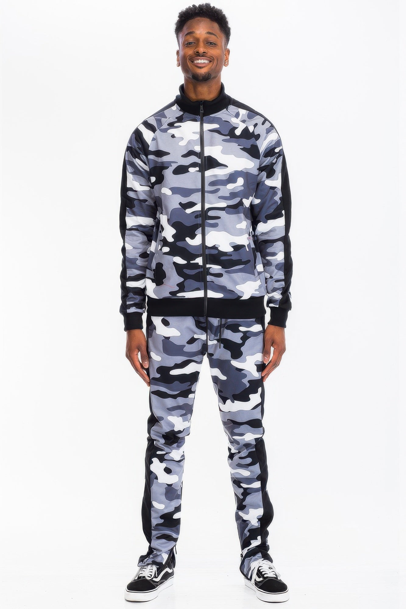 Full Camo Print with Stripe Casual Tracksuit Set