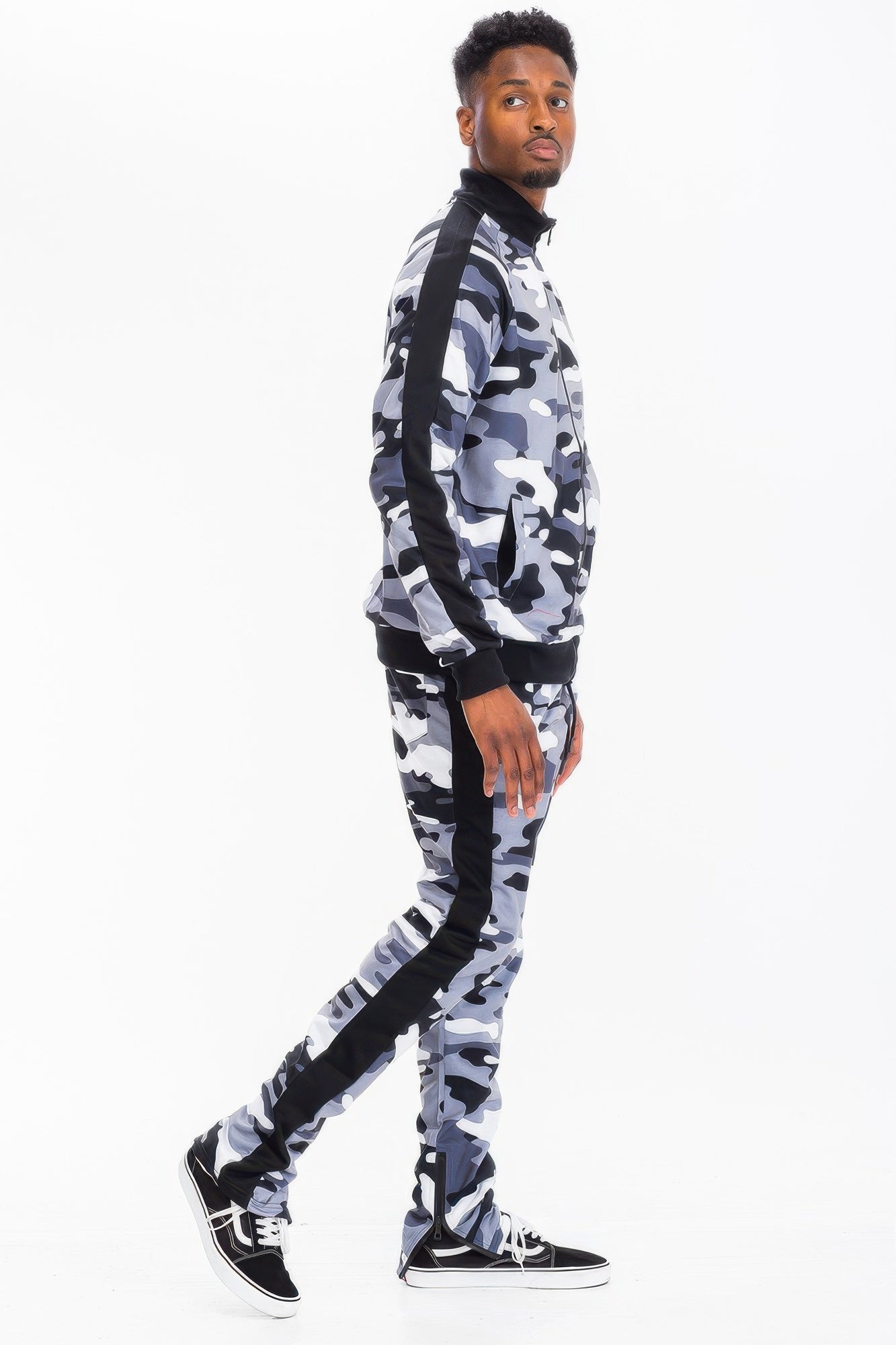 Full Camo Print with Stripe Casual Tracksuit Set