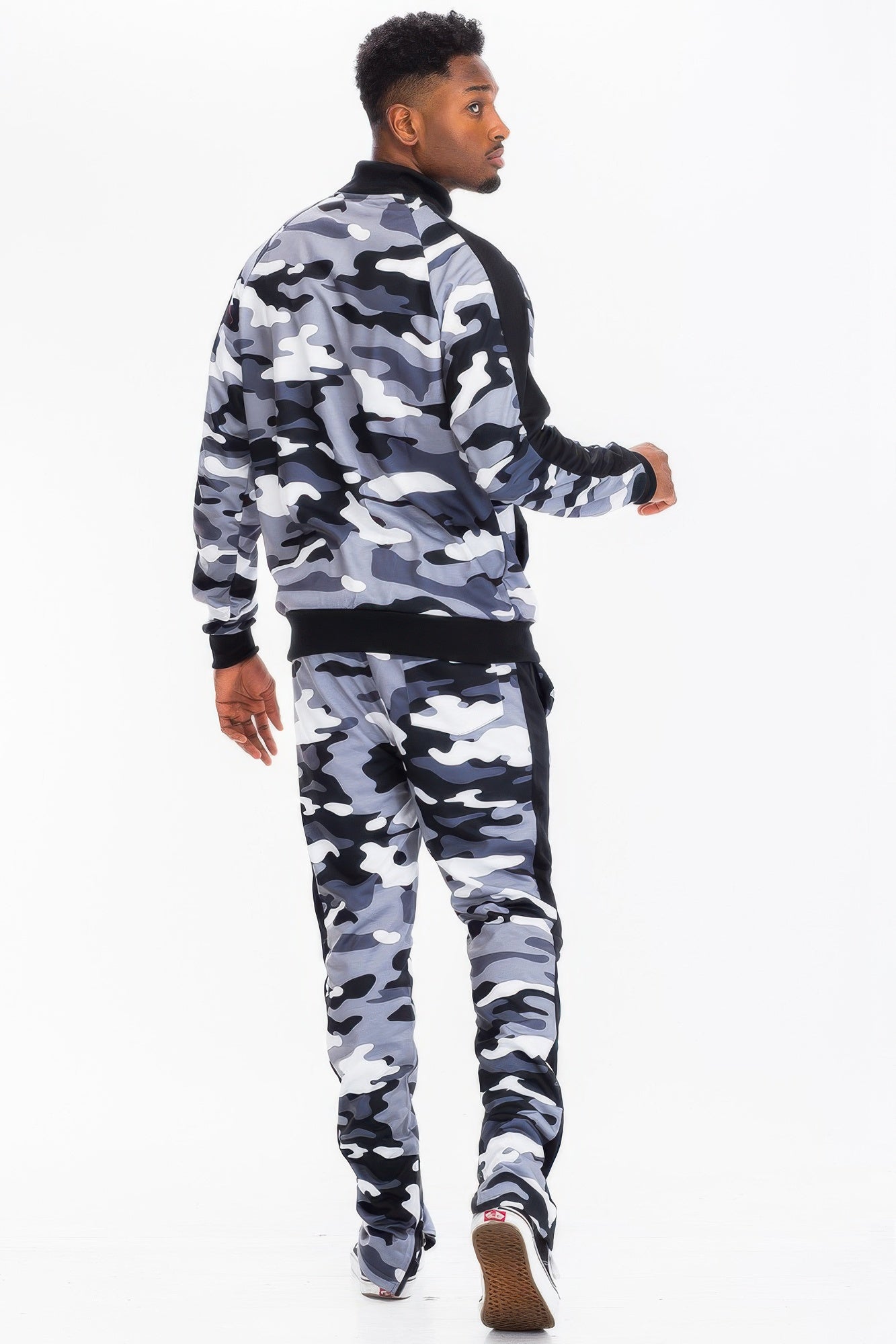 Full Camo Print with Stripe Casual Tracksuit Set