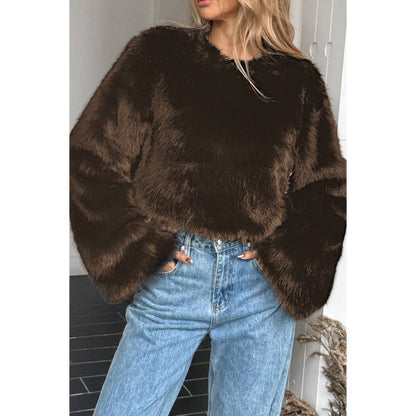 Solid Faux Fur Back Hide Zipper Pullover Coat - Fashions Envy