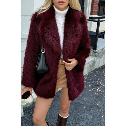 Faux Fur Fuzzy Fleece Lapel Open Front Coat - Fashions Envy