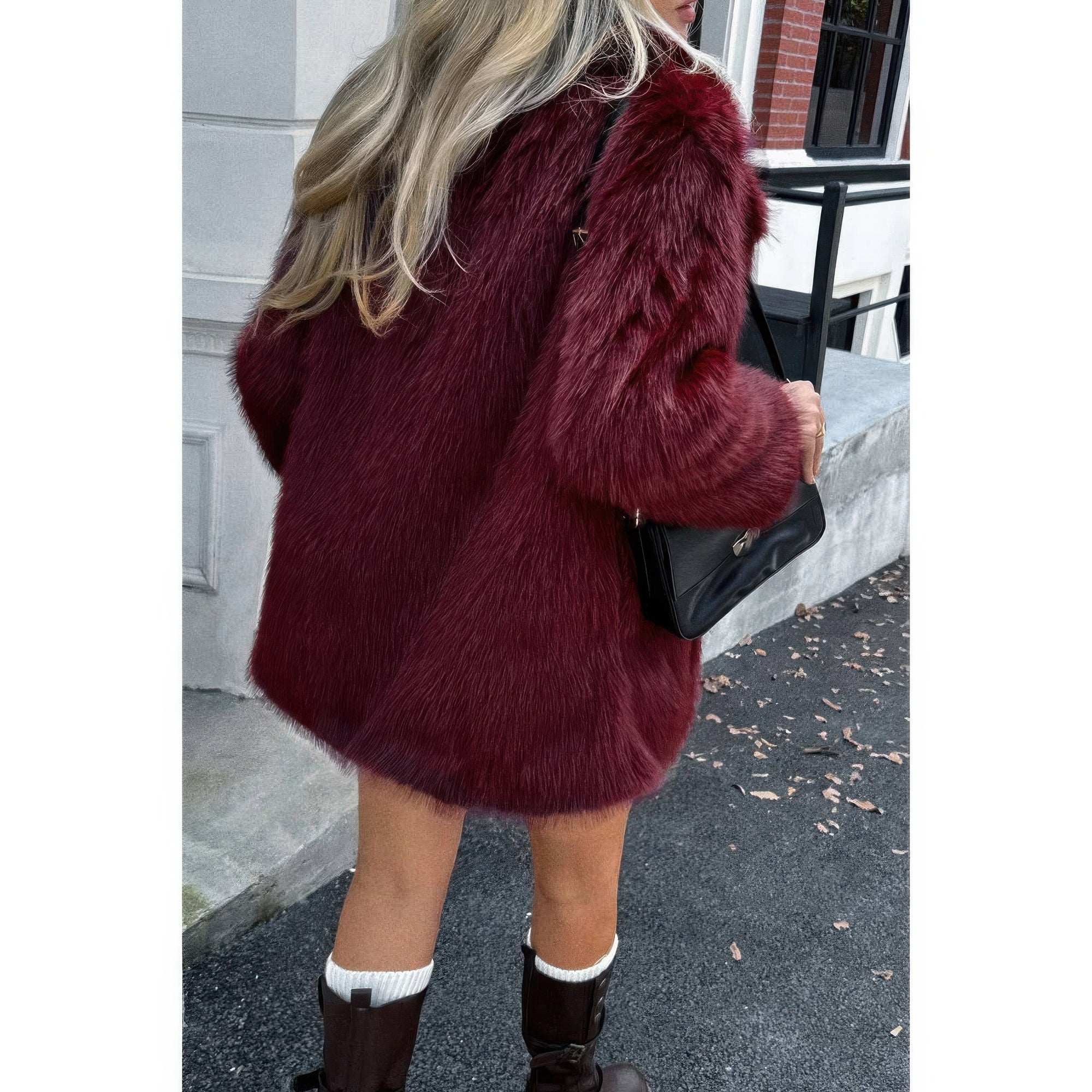Faux Fur Fuzzy Fleece Lapel Open Front Coat - Fashions Envy