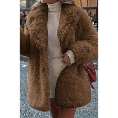 Faux Fur Fuzzy Fleece Lapel Open Front Coat - Fashions Envy