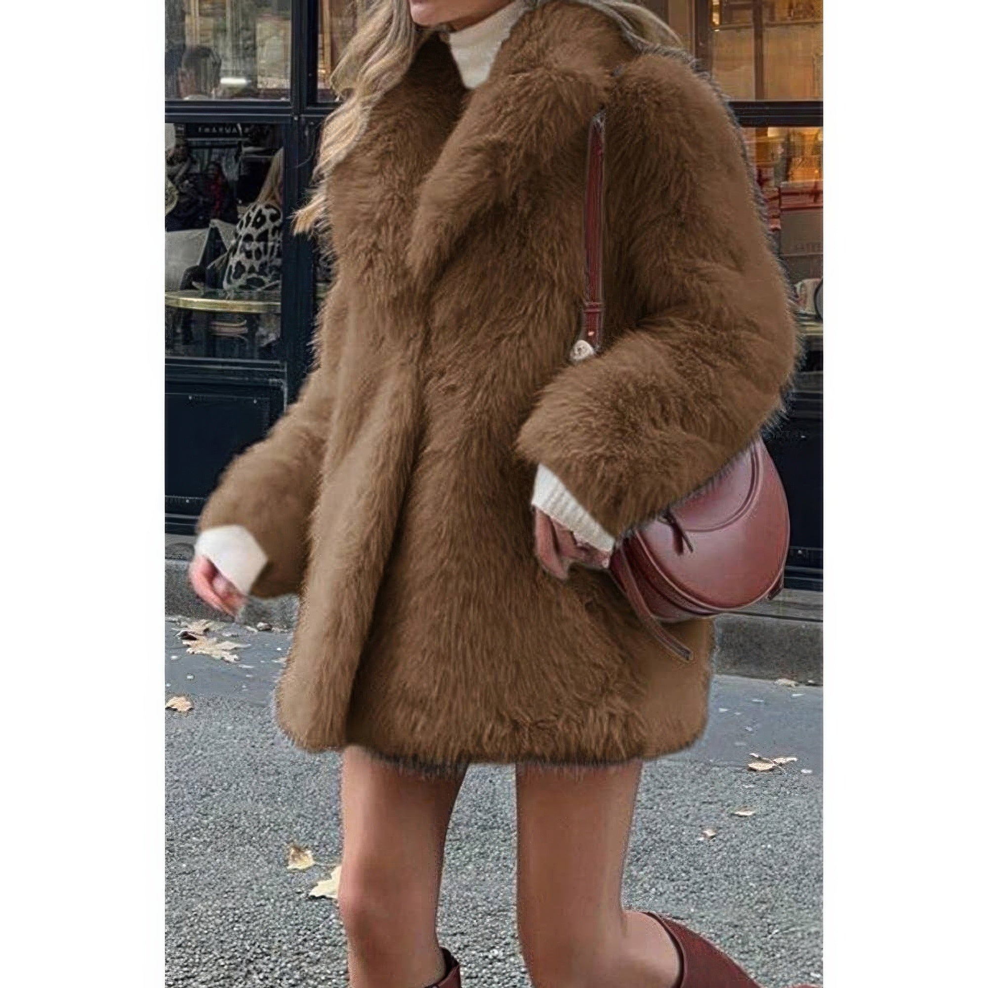 Faux Fur Fuzzy Fleece Lapel Open Front Coat - Fashions Envy