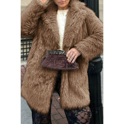 Faux Fur Fuzzy Fleece Lapel Open Front Coat - Fashions Envy