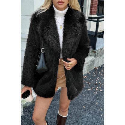 Faux Fur Fuzzy Fleece Lapel Open Front Coat - Fashions Envy