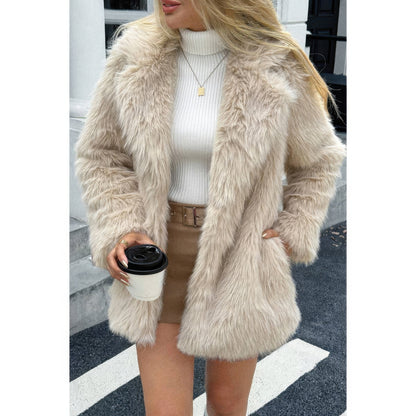 Faux Fur Fuzzy Fleece Lapel Open Front Coat - Fashions Envy