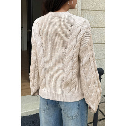 Solid Round Neck Cable Knit Pullover Sweater - Fashions Envy