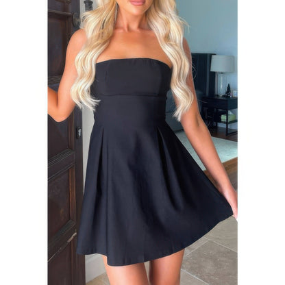 Off Shoulder Open Back Mini Dress - Knot Pleated Dress