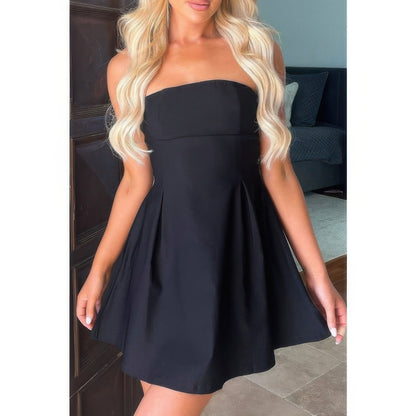 Off Shoulder Open Back Mini Dress - Knot Pleated Dress