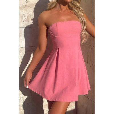Off Shoulder Open Back Mini Dress - Knot Pleated Dress