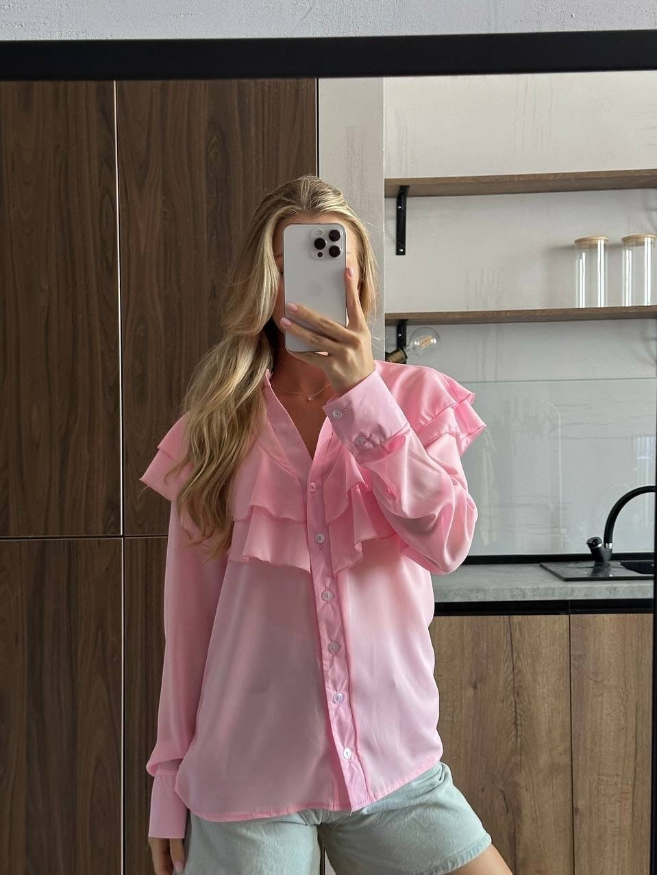 Ruffled V-Neck Blouse - Tiered Collar Chiffon Top