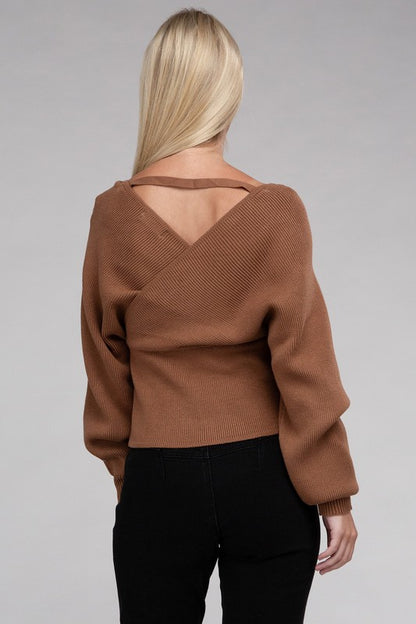 Cross-Wrap Viscose Long Sleeve Pullover Sweater