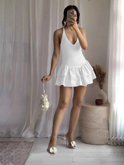 Crisscross Layered Ruffle Hem Mini Dress