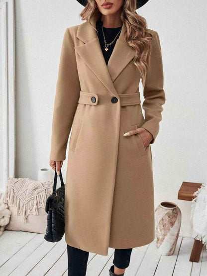 Wool Blend Overcoat - One Button Belted Long Coat - Fashions Envy