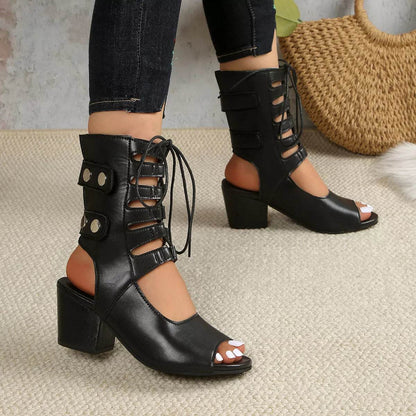 Chic Lace-Up Block Heel Sandals - Fashions Envy