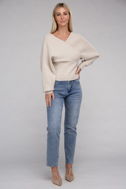 Cross-Wrap Viscose Long Sleeve Pullover Sweater