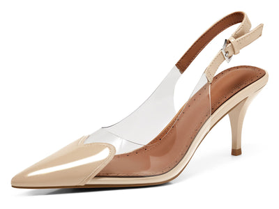 Women's Clear Slingback Kitten Heels - Heart Pointed Toe Party Pumps
